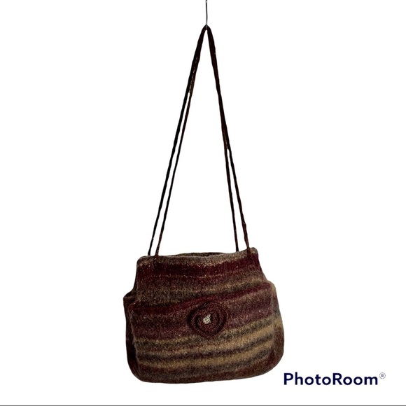 Artisan Handmade Ombre Brown Felted‎ Wool Yarn Purse Shoulder Bag - Picture 3 of 9